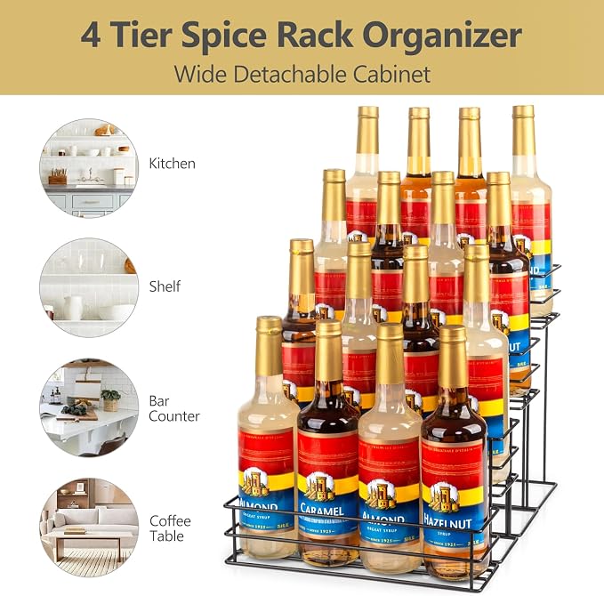 kimilus 16 Bottle Capacity Coffee Syrup Organizer 4 Tier Coffee Syrup Stand - Image 4