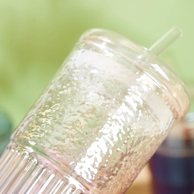 JunVpic Glass Cups with Lids and Straws, 20 OZ Multi Iced Coffee Glasses - Image 4