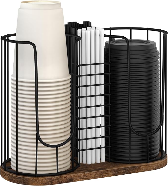 Coffee Cup Holder 18oz 3-Compartment Paper Cup Dispenser Rack by BCOZLUX