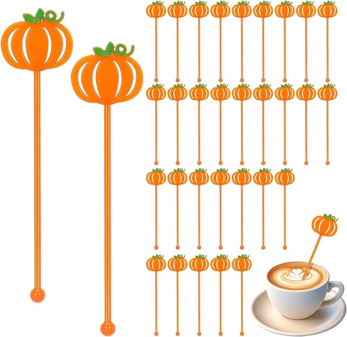 36Pcs Fall Coffee Stirrers, Cute Pumpkin Stir Sticks | Reusable Halloween Drink by DOTFOOT