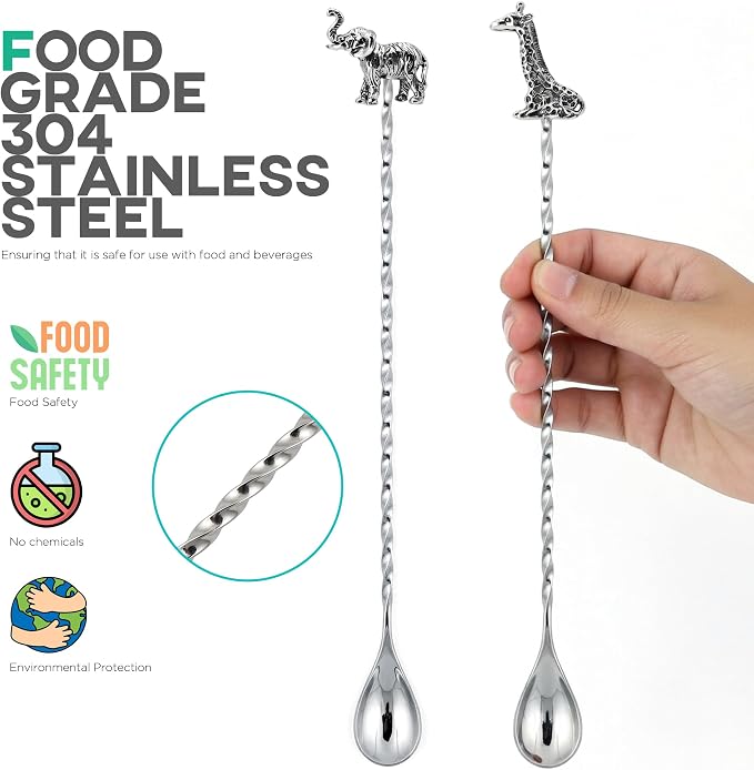 Homestia 12-Inch Animal Series Bar Spoon, 304 Stainless Steel Cocktail Spoon - Image 2