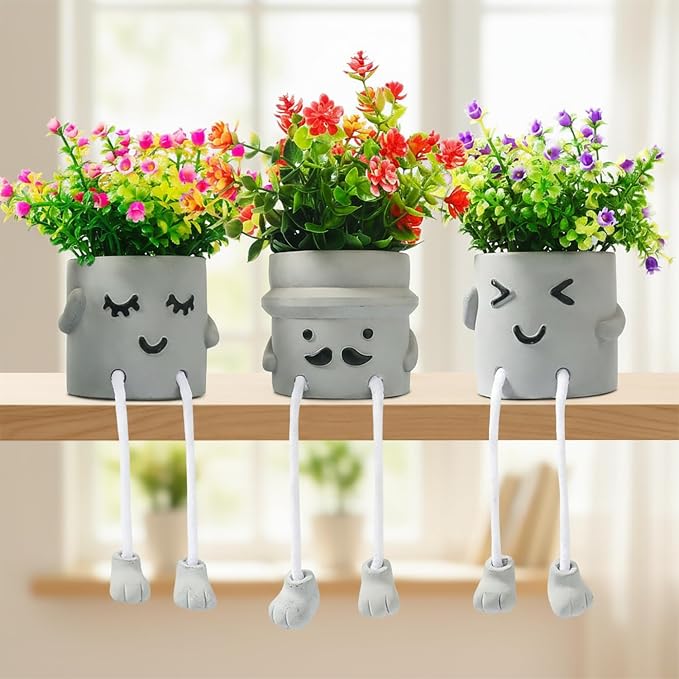 3Pack Fake Plants in Cute Pots, Indoor Faux Plants Decorations Lifelike by SkycooUS