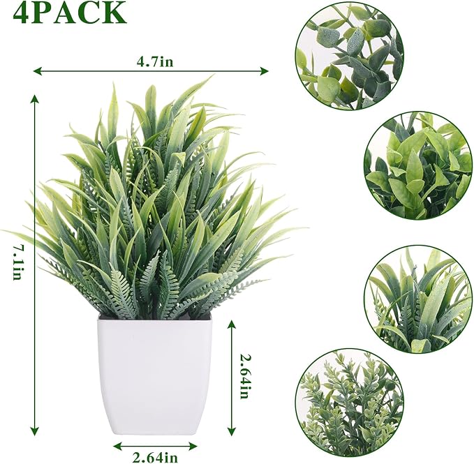 CEWOR Fake Plants 4 Packs Small Artificial Plants Mini White Potted Greenery - Image 2
