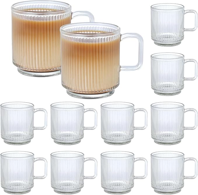 12 PACK Premium Glass Coffee Mugs by Catsayer
