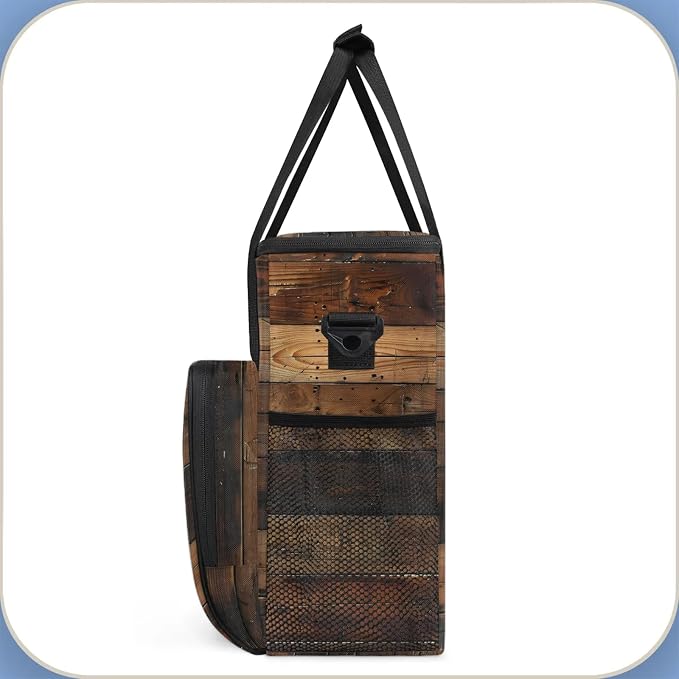 Farmhouse Brown Wooden Coffee Maker Carring Bag, Large Insulated Storage - Image 4