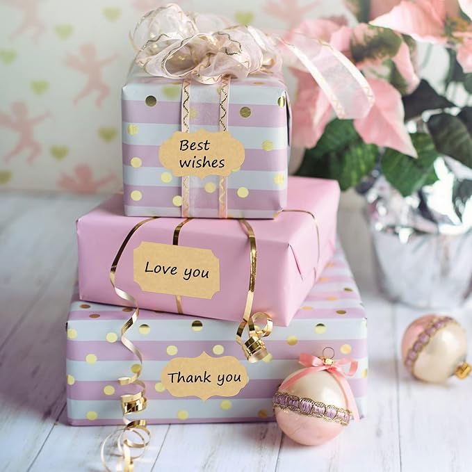 Wisdompro Fancy Shape Kraft Label Stickers, Self Adhesive Gift Tag Stickers - Image 5