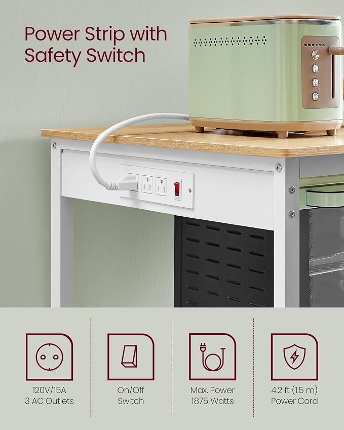 VASAGLE Kitchen Island with 3 Shelves, Kitchen Shelf with Power Strip, 23.6 x - Image 5