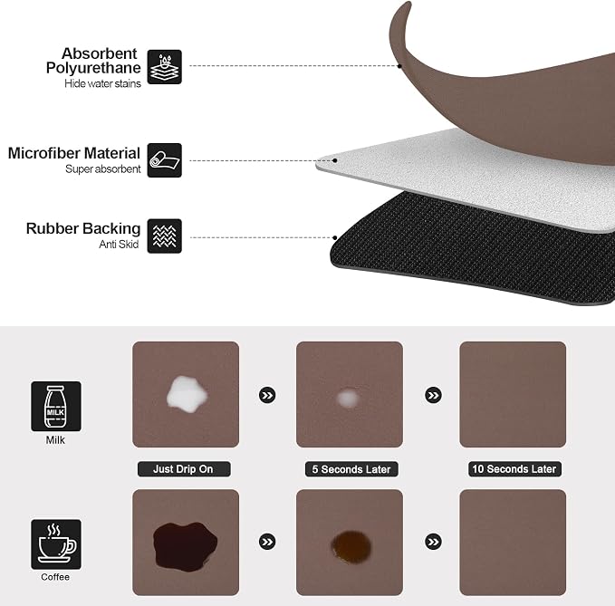 Ecotrim Absorbent Coffee Mat, Stain Hiding PU Leather Surface, Non-Slip Natural - Image 2