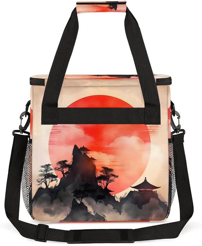Japanese Chinese Oriental Art Coffee Maker Carring Bag, Large Insulated Storage - Image 5