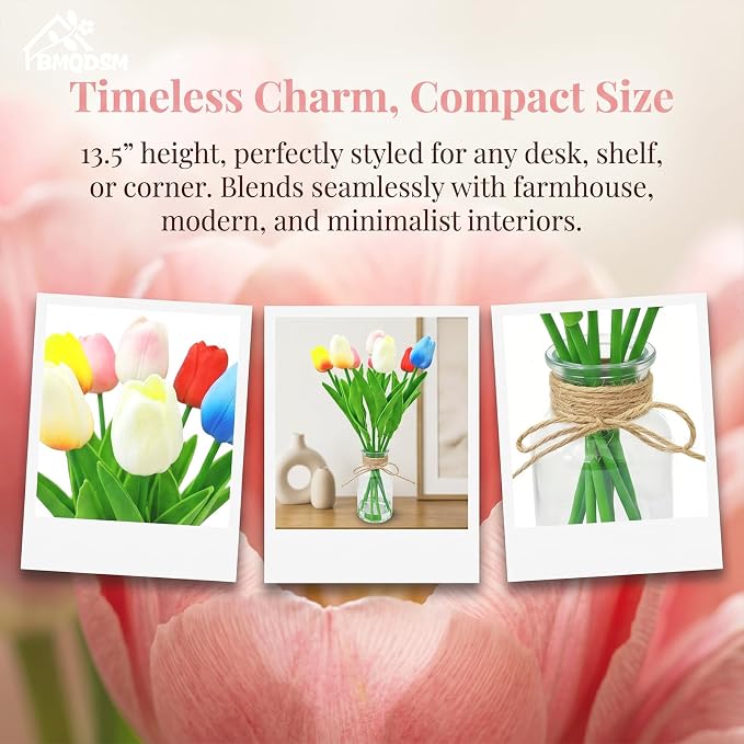Artificial Tulips in Glass Vase - Image 3