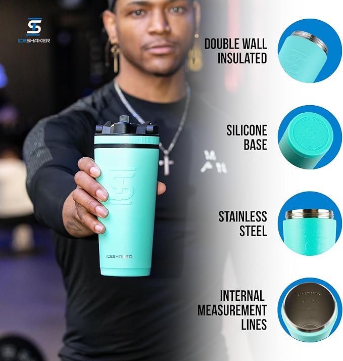 Ice Shaker Insulated Stainless Steel Shaker Bottle | 26oz, Mint | Cold - Image 2