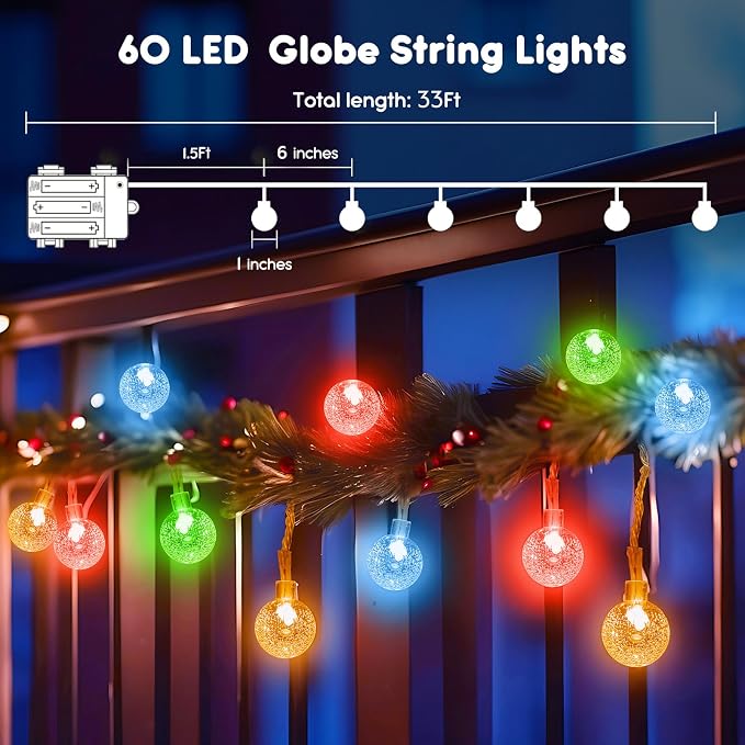 Minetom Crystal Globe String Lights Battery Operated - 33 ft 60 LED Globe Fairy - Image 5