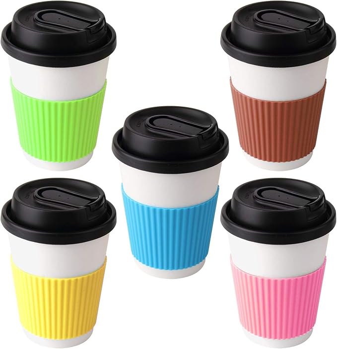 5pcs Assorted Colors Heat-resistant Silicone Nonslip Coffee Cup Sleeve - Image 2