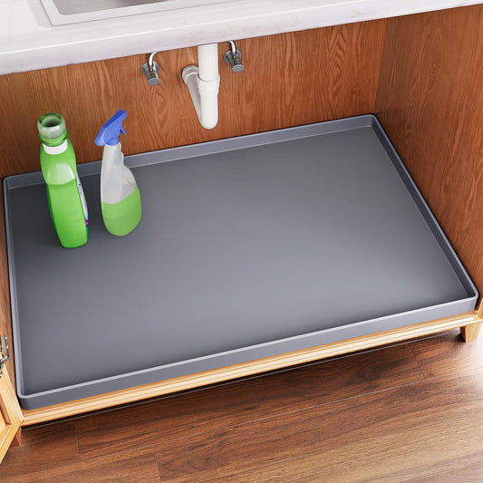 FLATO Waterproof Under Sink Mat 34" x 19" Shelf Liner for Kitchen and Bathroom, Cabinet Protector, Organizers and Storage, Flexible Silicone Drip Tray
