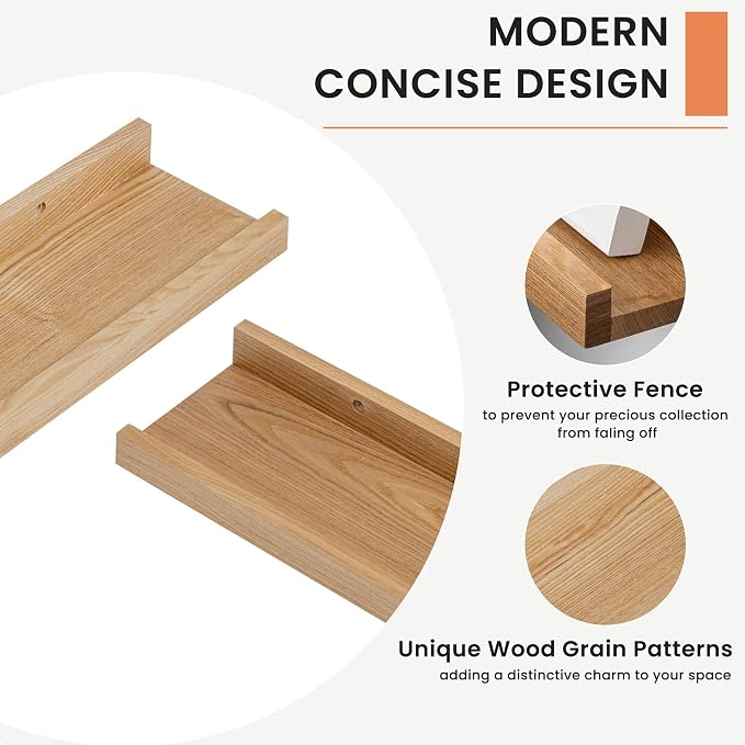 Acovy Picture Ledge Shelf, 72 inch Solid Ash Wood Floating Shelves Set of 2 - Image 4