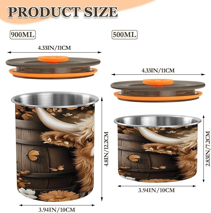 ALAZA Wine Cellar Highland Cattle Airtight Coffee Bean Canister 900ml Food - Image 3