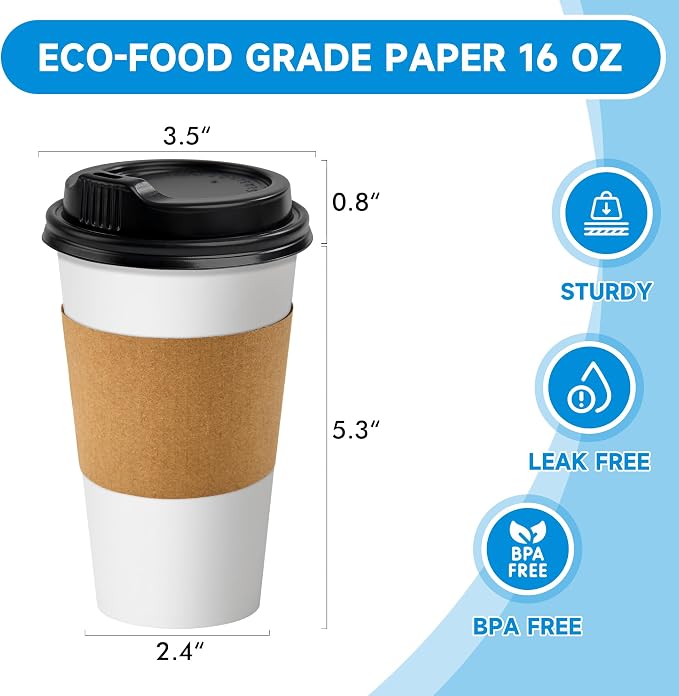 RACETOP 16 oz 500 Pack Disposable Paper Coffee Cups - Image 2
