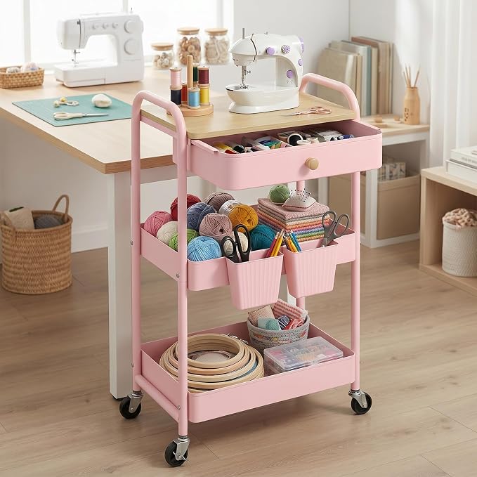 danpinera Rolling Cart with Drawers, Storage Cartwith Locked Wheels, Hooks & - Image 7
