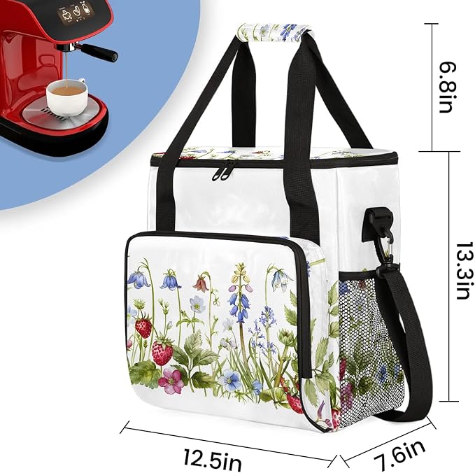 Strawberries And Wildflowers Coffee Maker Carring Bag, Large Insulated Storage - Image 2