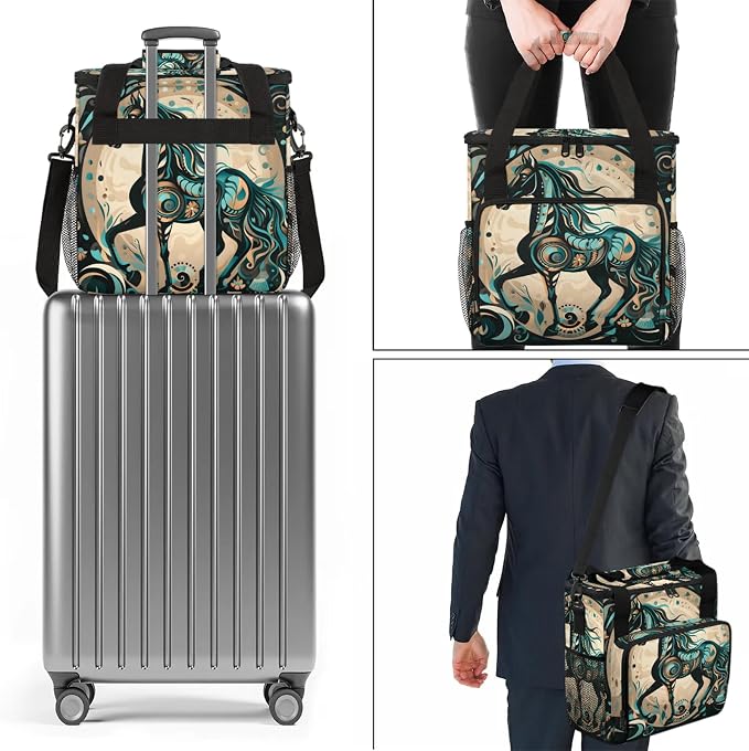 Ethnic Horse Coffee Maker Carring Bag, Large Insulated Storage Organizer Case - Image 7