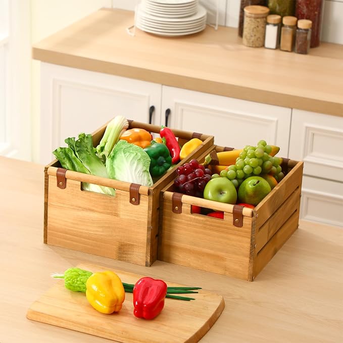 Chunful Set of 2 Rustic Wooden Crate Large Farmhouse Wood Storage Container - Image 5