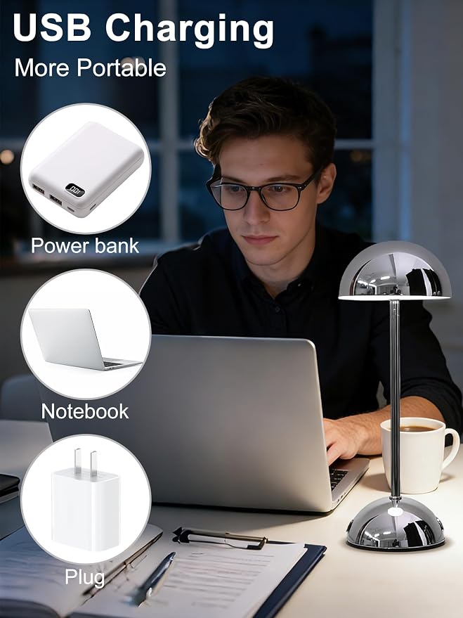 Cordless Table Lamp, Rechargeable Desk Lamp LED Night Light, Touch 3 Color - Image 4