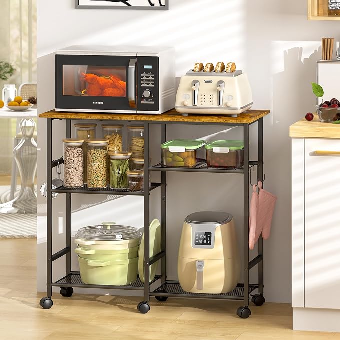 ThreeHio Rolling Kitchen Microwave Cart, 3-Tier Microwave Stand by ThreeHio