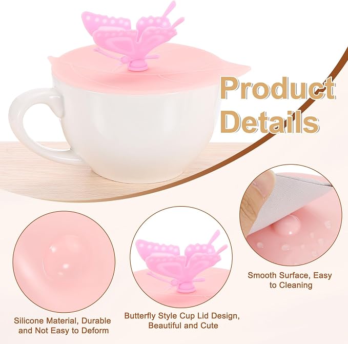 uxcell 4Pcs Silicone Cup Lids, 5 Inch Mug Cover Seal Butterfly Silicone Cup - Image 3