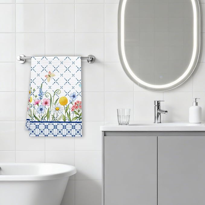 Wildflower Waffle Kitchen Towels, Absorbent Hand Towel - Image 5