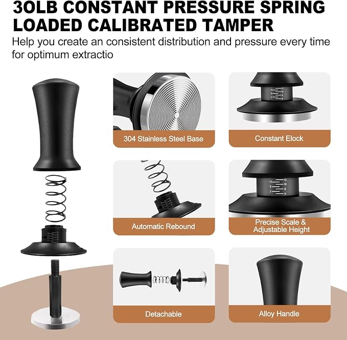 22 PCS Espresso Accessories Kit, Spring Loaded Calibrated Tamper, Spring Loaded - Image 5