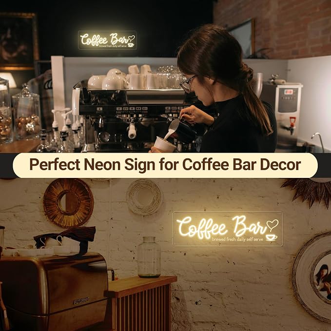Coffee Bar Neon Sign with Timer Remote Dimmer, Warm White LED Coffee Light - Image 8