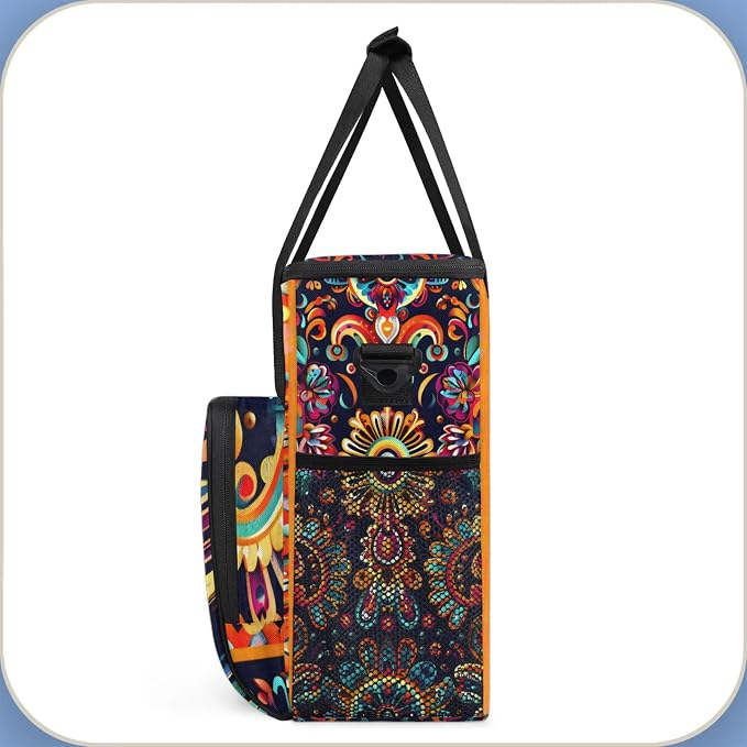 Mexica Flower Floral Coffee Maker Carring Bag, Large Insulated Storage - Image 4