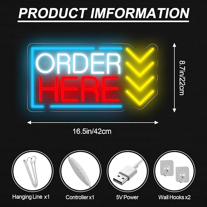 Order Here Neon Sign Coffee Shop Opening Gift Restaurant Ordering Area LED - Image 2