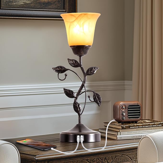 Set of 2 Touch Vintage Bedroom Leaf Table Lamps - Image 2