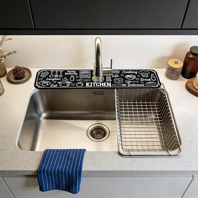 2 Pcs Kitchen Sink Splash Guard Faucet Mat Graffiti Pattern Faucet Mat - Image 3