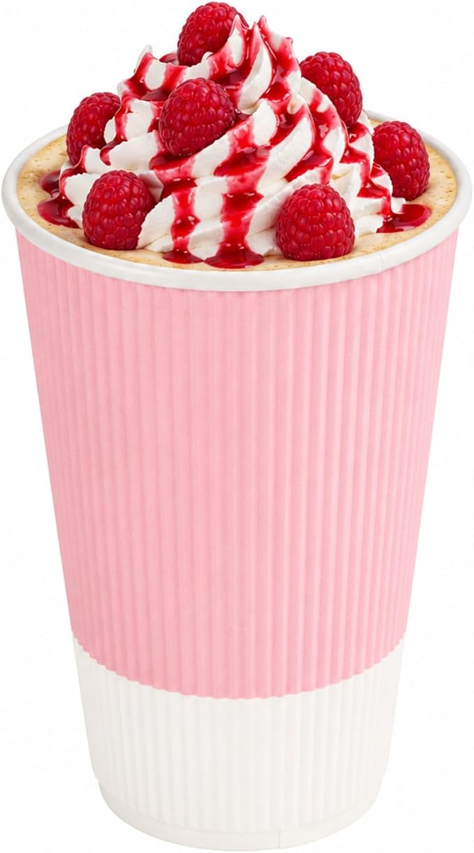 Restaurantware Ripple Wall Coffee Cups 25 Count 16 Ounce Insulated Light Pink by Restaurantware