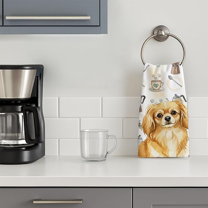 Caroline's Treasures Gold Tibetan Spaniel Coffee Bar Kitchen Towel Velour Plush - Image 3