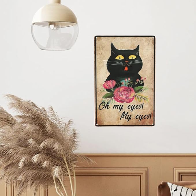LifeWheel Funny Bathroom Sign Black Cat Decor Metal Tin Sign, Oh My Eyes My - Image 6