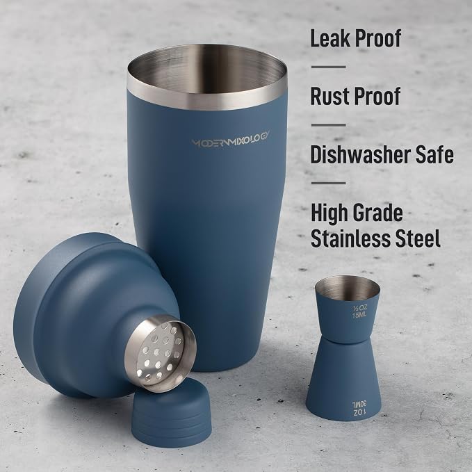 Modern Mixology 24oz Matte Blue Cocktail Shaker Set – Bartender Essentials - Image 2