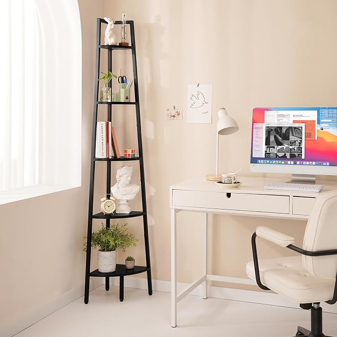 Yoobure 5‑Tier Corner Shelf – Sturdy Metal Frame & Wood Ladder Bookshelf - Image 8