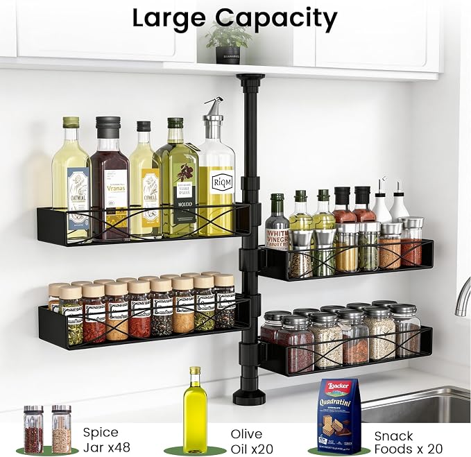 Mixoo Spice Rack Organizer Tension Pole, 4-Tier Adjustable Spice/Seasoning - Image 3