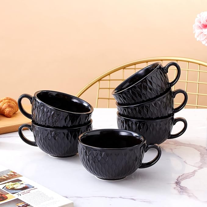 Coffeezone Set of 6 Cups Vintage Design 12 oz Professional Barista Ceramic - Image 2