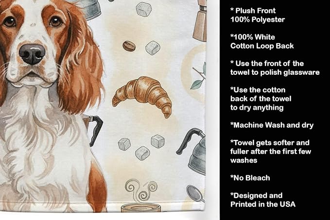 Caroline's Treasures Welsh Springer Spaniel Coffee Bar Kitchen Towel Velour - Image 4