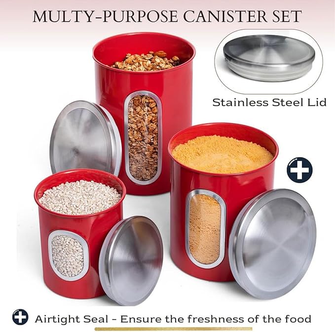 Mixpresso 3-Piece Red Canisters Sets - Image 3