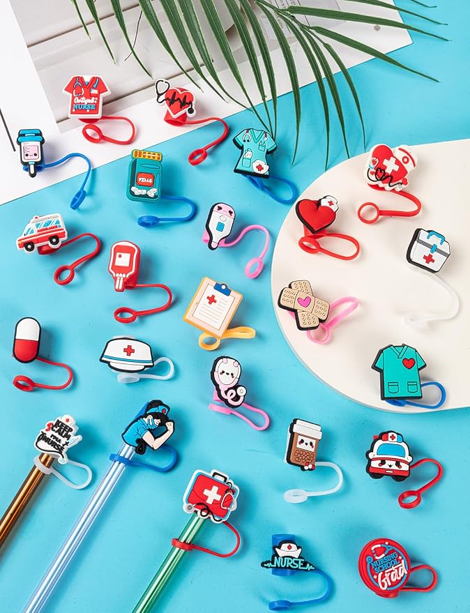 48 Pcs Nurse Straw Toppers, Silicone 10mm Cute Straw Covers Cap - Image 4