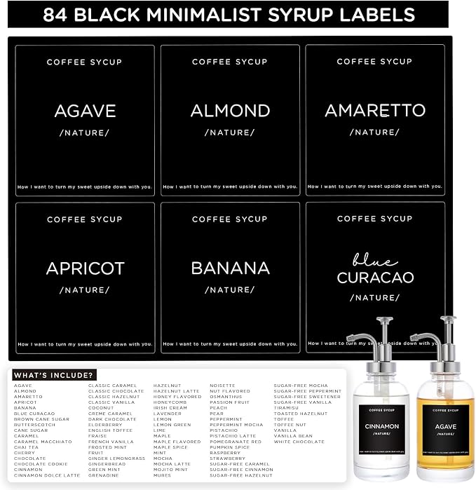 84 Coffee Syrup Labels, Joyfulmap 2.35 x 2.55 inch Minimalist Label by Unknown