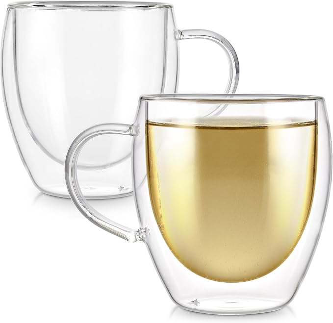 Teabloom Lead-Free Double Walled Cups – Set of 2 Insulated Glass Cups by Teabloom