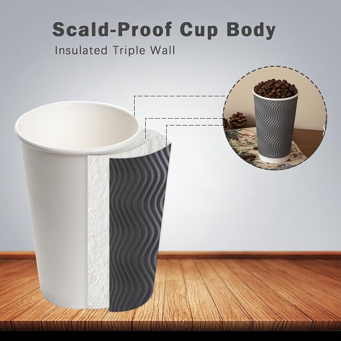 Clawsoff 90 Pack 16 oz Disposable Coffee Cups No Lids, Corrugated Beverage - Image 3