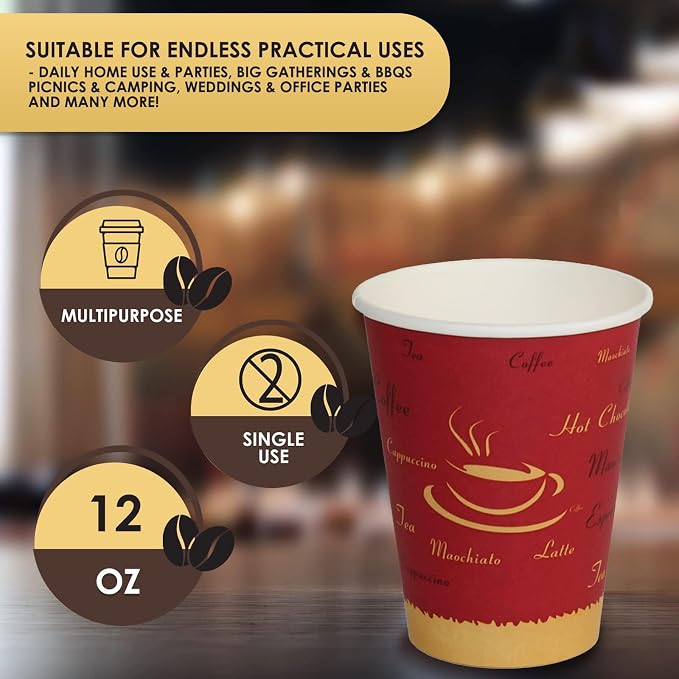 PAMI Disposable Coffee Cups, Single-Use Paper Cups, To-Go Hot Beverage Cups - Image 6