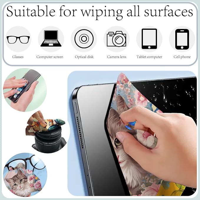 CREATCABIN 6Pcs Cleaning Cloth for Eyeglasses Microfiber Cleaning Cloth Cat - Image 5